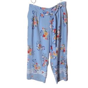 Ophelia Rose Wm’s Sz 2X Blue Floral Oversize Elastic Tie Waist Wide Leg Pants